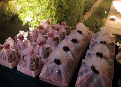 A Slow Motion Shot of Gifts and Hampers at an Indian Wedding Venue in India