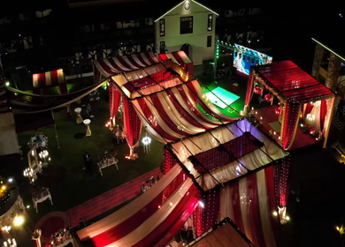 9th February, 2024 : An Aerial shot of an Indian Wedding Venue Decoration in India