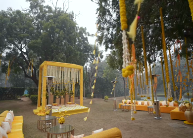 A Slow Motion Shot of an Indian Wedding Venue Decoration in India