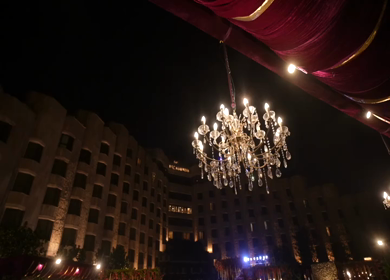 ITC Maurya, New Delhi - 5th January 2025 : A Slow Motion Shot of an Indian Wedding Venue Decoration in India