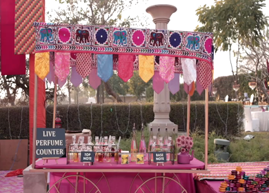 5th February 2025: A Slow Motion Shot of a Perfume Counter at an Indian Wedding Venue in India