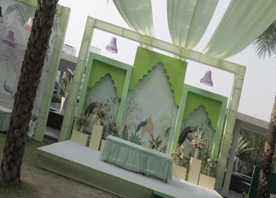 A Slow Motion Shot of an Indian Wedding Venue Decoration in India