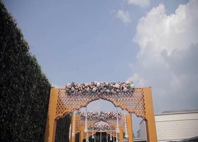A Slow Motion Shot of an Indian Wedding Venue Decoration in India