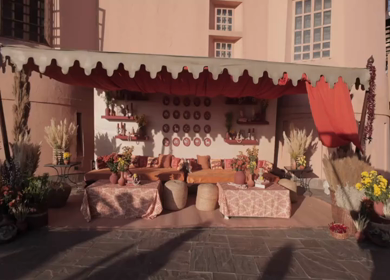 A Slow Motion Shot of an Indian Wedding Venue Decoration in India