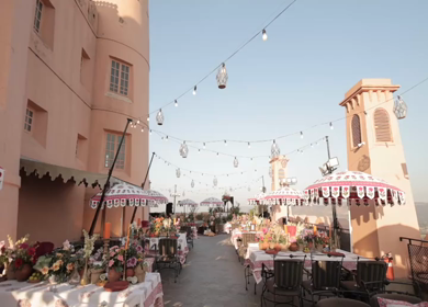 A Slow Motion Shot of an Indian Wedding Venue Decoration in India