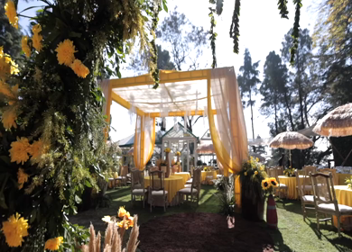 A Slow Motion Shot of an Indian Wedding Venue Decoration at Mussoorie,Uttarakhand in India