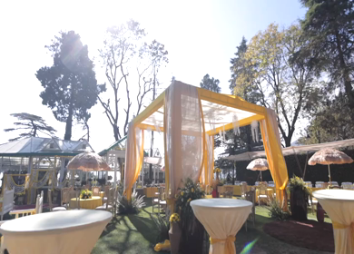 A Slow Motion Shot of an Indian Wedding Venue Decoration at Mussoorie,Uttarakhand in India