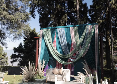 A Slow Motion Shot of an Indian Wedding Venue Decoration at Mussoorie,Uttarakhand in India