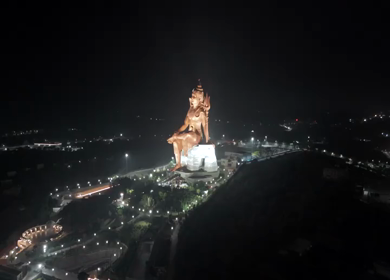 Aerial Drone Night View of Statue of Belief, the world’s tallest Shiva statue, Rajasthan, India