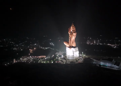Aerial Drone Night View of Statue of Belief, the world’s tallest Shiva statue, Rajasthan, India