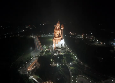 Aerial Drone Night View of Statue of Belief, the world’s tallest Shiva statue, Rajasthan, India