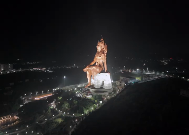 Aerial Drone Night View of Statue of Belief, the world’s tallest Shiva statue, Rajasthan, India