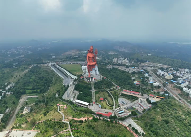 Aerial Drone View of Statue of Belief,  the world’s tallest Shiva statue, Rajasthan, India