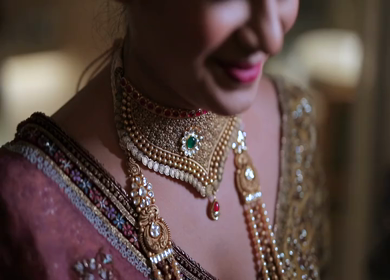 September 2022: A Shot of an Indian Bride showing her Bridal Jewellery at Wedding in India