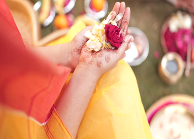 A shot of an Indian Wedding where rituals are being performed at New Delhi, India