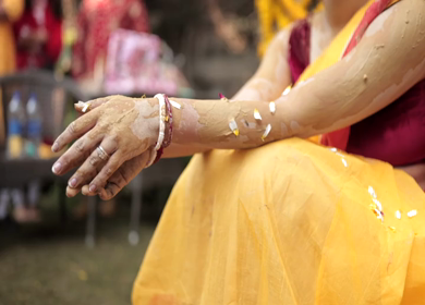 A shot of an Indian Wedding where rituals are being performed at New Delhi, India