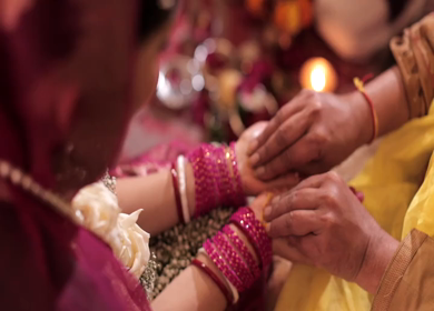 A shot of an Indian Wedding where rituals are being performed at New Delhi, India
