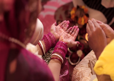 A shot of an Indian Wedding where rituals are being performed at New Delhi, India
