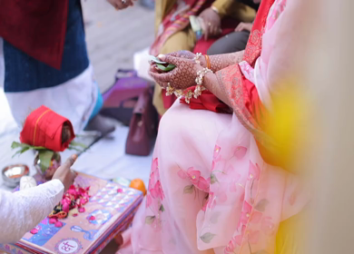 A shot of an Indian Wedding where rituals are being performed in India