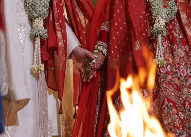 A shot of an Indian Wedding where rituals are being performed in India