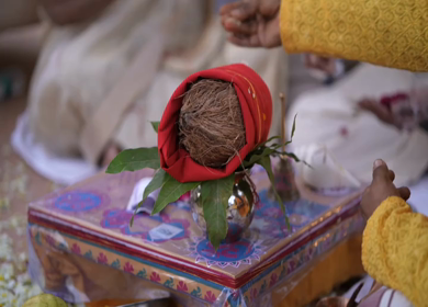 A shot of an Indian Wedding where rituals are being performed in India