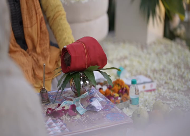 A shot of an Indian Wedding where rituals are being performed in India