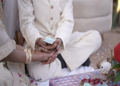 A shot of an Indian Wedding where rituals are being performed in India