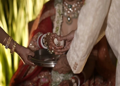 A shot of an Indian Wedding where rituals are being performed in India