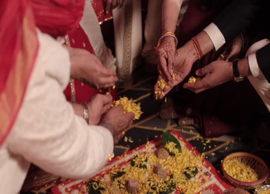 A Slow Motion Shot of an Indian Wedding where rituals are being performed in India