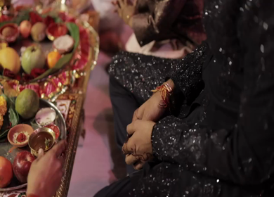 A Slow Motion Shot of an Indian Wedding where rituals are being performed in India