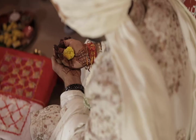 A Slow Motion Shot of an Indian Wedding where rituals are being performed in India