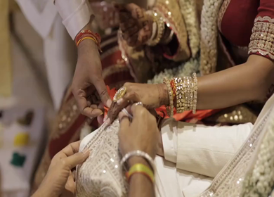 A Slow Motion Shot of an Indian Wedding where rituals are being performed in India