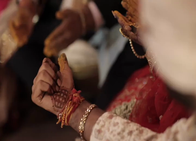 A Slow Motion Shot of an Indian Wedding where rituals are being performed in India