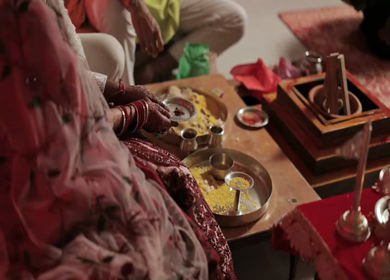 A Slow Motion Shot of an Indian Wedding where rituals are being performed in India