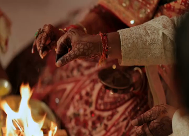 A Slow Motion Shot of an Indian Wedding where rituals are being performed in India
