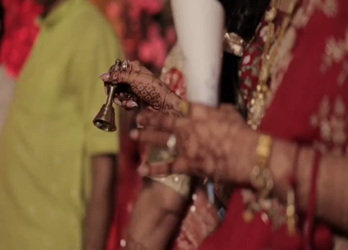 A Slow Motion Shot of an Indian Wedding where rituals are being performed in India