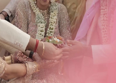 A Slow Motion Shot of an Indian Wedding where rituals are being performed in India