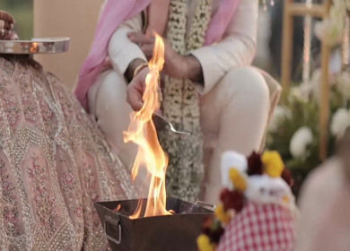 A Slow Motion Shot of an Indian Wedding where rituals are being performed in India