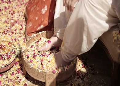 A Slow Motion Shot of an Indian Wedding where rituals are being performed in India