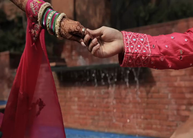 A Slow Motion Shot of an Indian Wedding where rituals are being performed in India