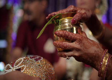 A Slow Motion Shot of Rituals being done with an Indian Bride at her Indian Wedding in India