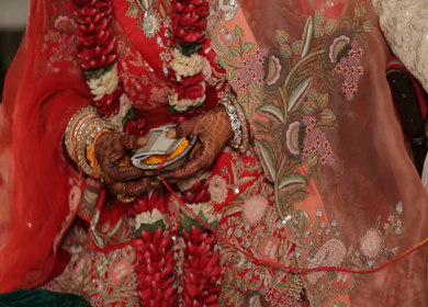 A Slow Motion Shot of Rituals being done with an Indian Bride at her Indian Wedding in India