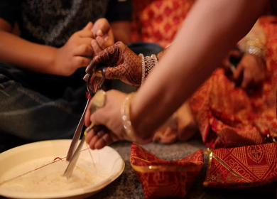 A Slow Motion Shot of Rituals being done with an Indian Bride at her Indian Wedding in India