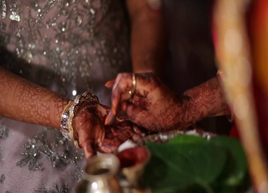 A Slow Motion Shot of Rituals being done with an Indian Bride at her Indian Wedding in India