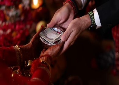 A Slow Motion Shot of Rituals being done with an Indian Couple at their Indian Wedding 