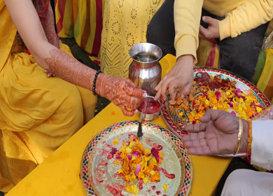 A Slow Motion Shot of Rituals being done with an Indian Couple at their Indian Wedding 